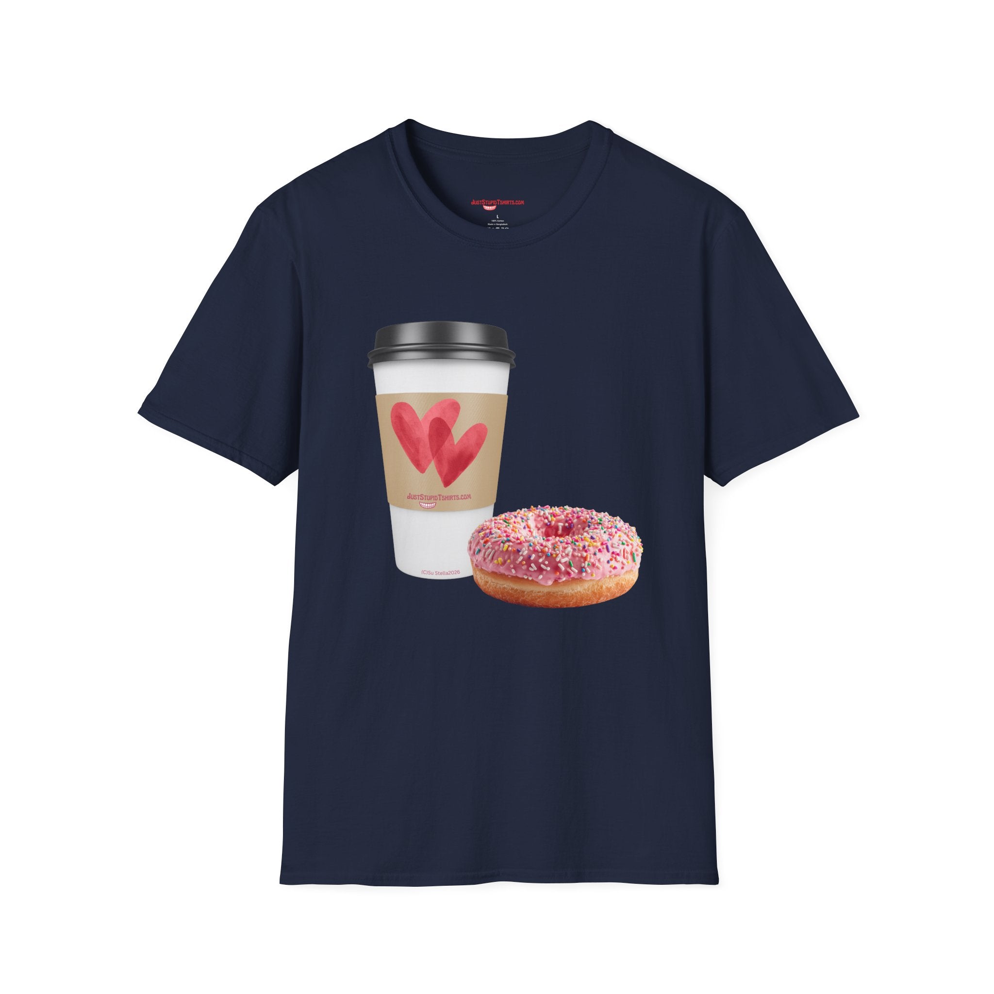 Coffee & Donut Lover T-Shirt — Cute Breakfast Graphic Tee- To Go Coffee and a Pink Donut is Love