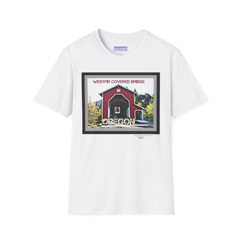 Westfir Covered Bridge Oregon T‑Shirt — Scenic Vintage Bridge Graphic Tee- Office Covered Bridge- Westfir, Oregon