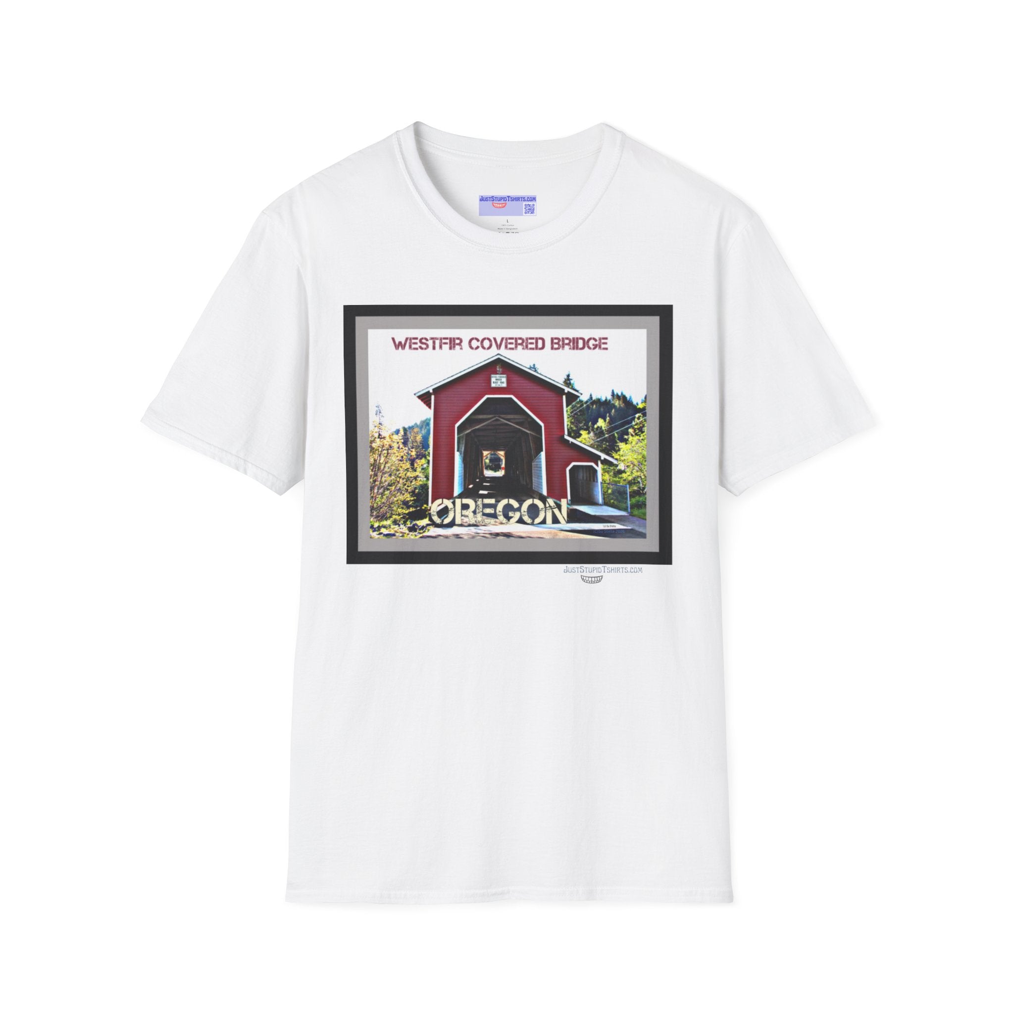 Westfir Covered Bridge Oregon T‑Shirt — Scenic Vintage Bridge Graphic Tee- Office Covered Bridge- Westfir, Oregon