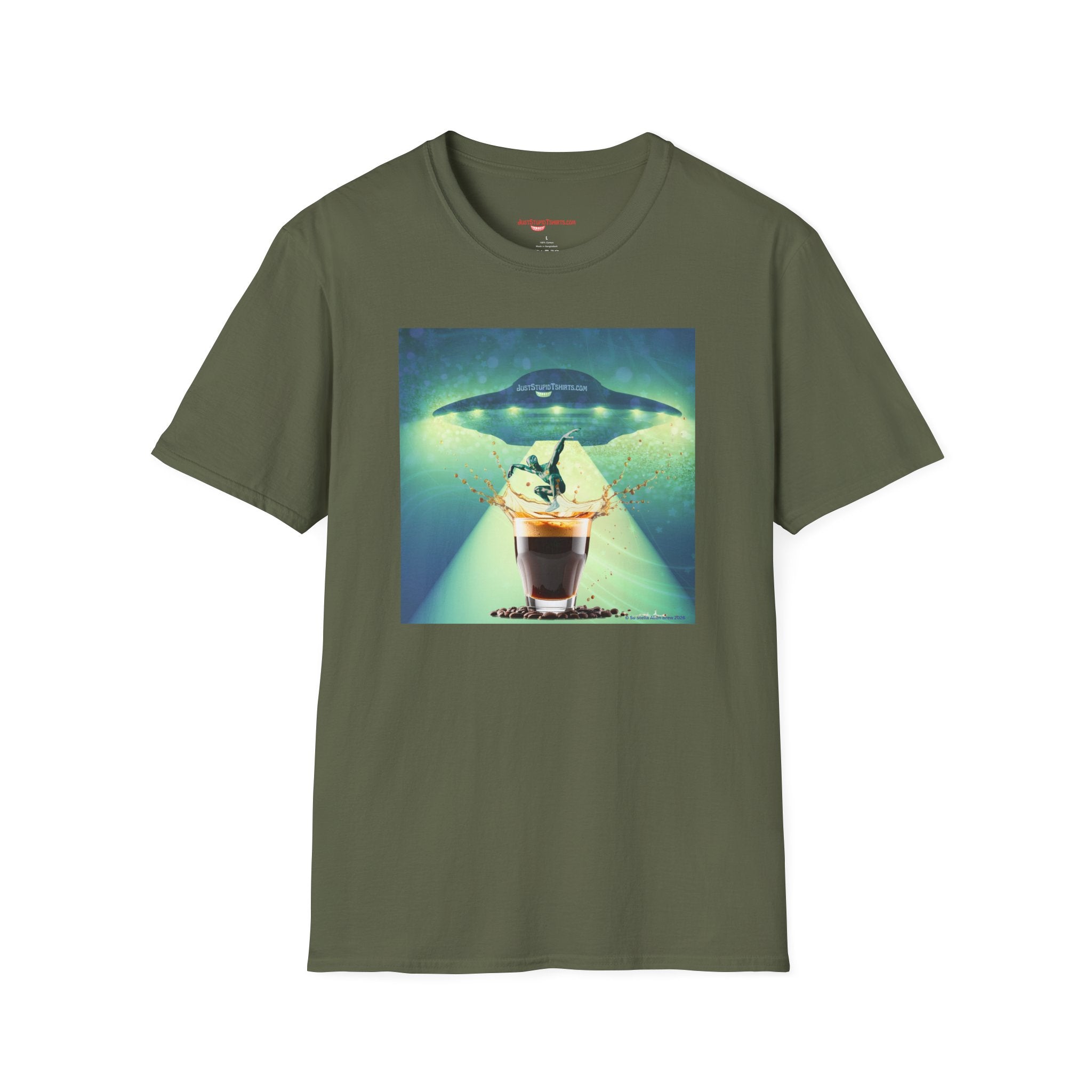 Jump into You Espresso!- Alien Espresso Splash Coffee T-Shirt — Surreal UFO Espresso Art Tee