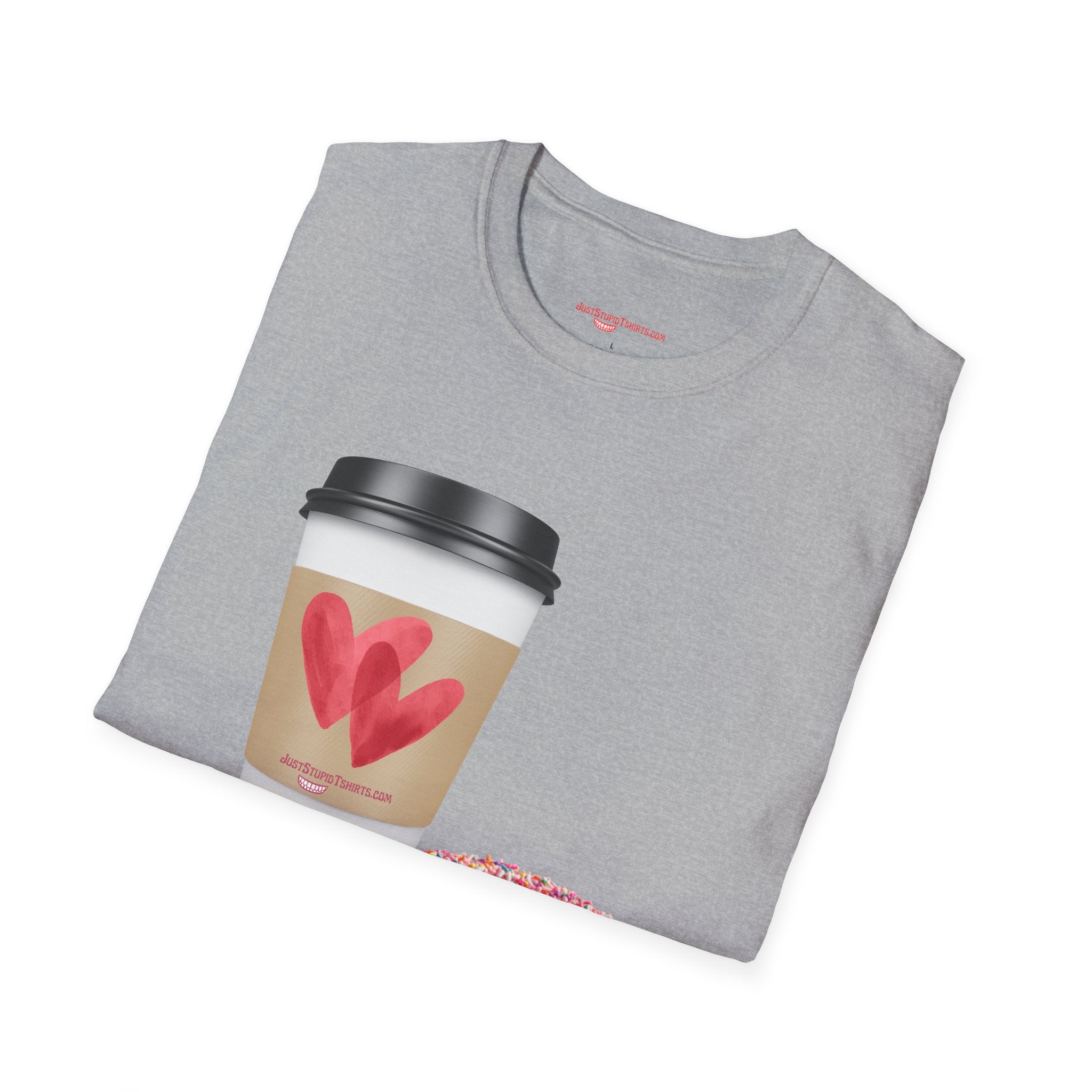 Coffee & Donut Lover T-Shirt — Cute Breakfast Graphic Tee- To Go Coffee and a Pink Donut is Love