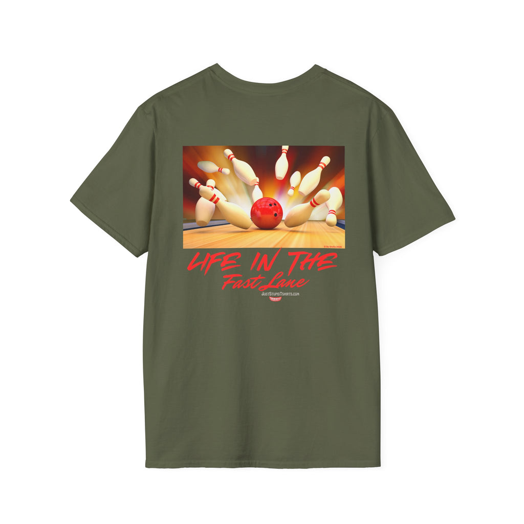 'Life in the Fast Lane' Bowling Graphic Tee- 2 sided Bowling Shirt- League Night shirt