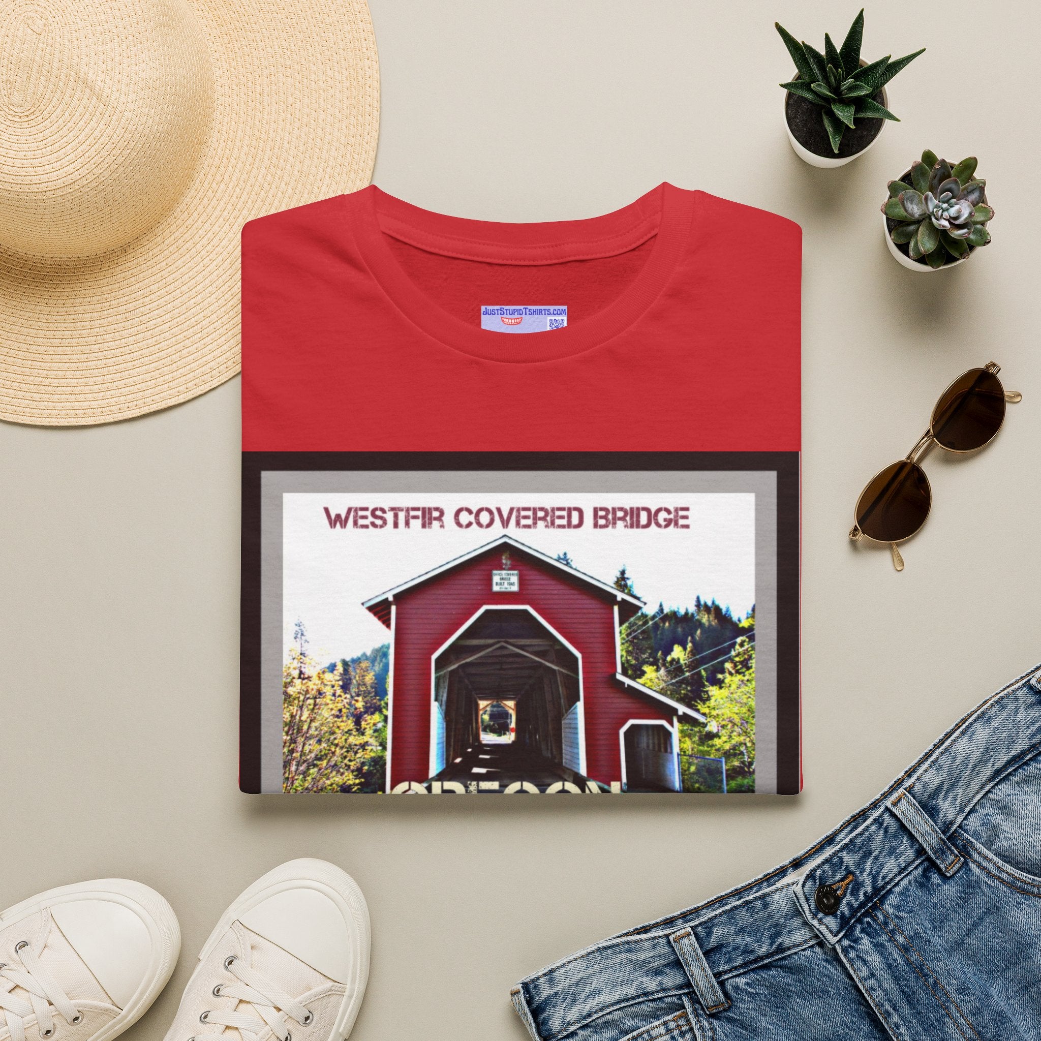 Westfir Covered Bridge Oregon T‑Shirt — Scenic Vintage Bridge Graphic Tee- Office Covered Bridge- Westfir, Oregon