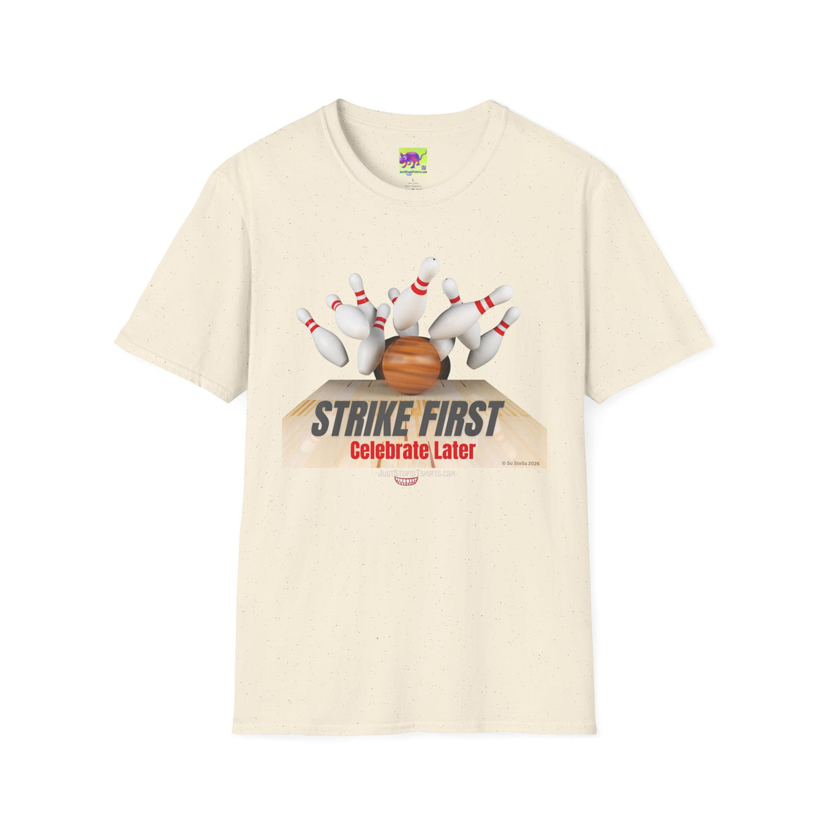 Strike First - Celebrate Later -  Retro Alley Graphic Tee- Bowler Gift, Bowling Shirt, League Night Shirt