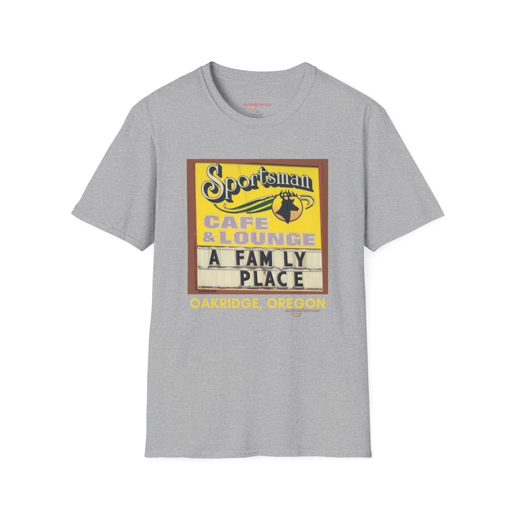 Sportsman Café & Lounge Vintage Sign T-Shirt — "A Family Place" Oakridge, Oregon