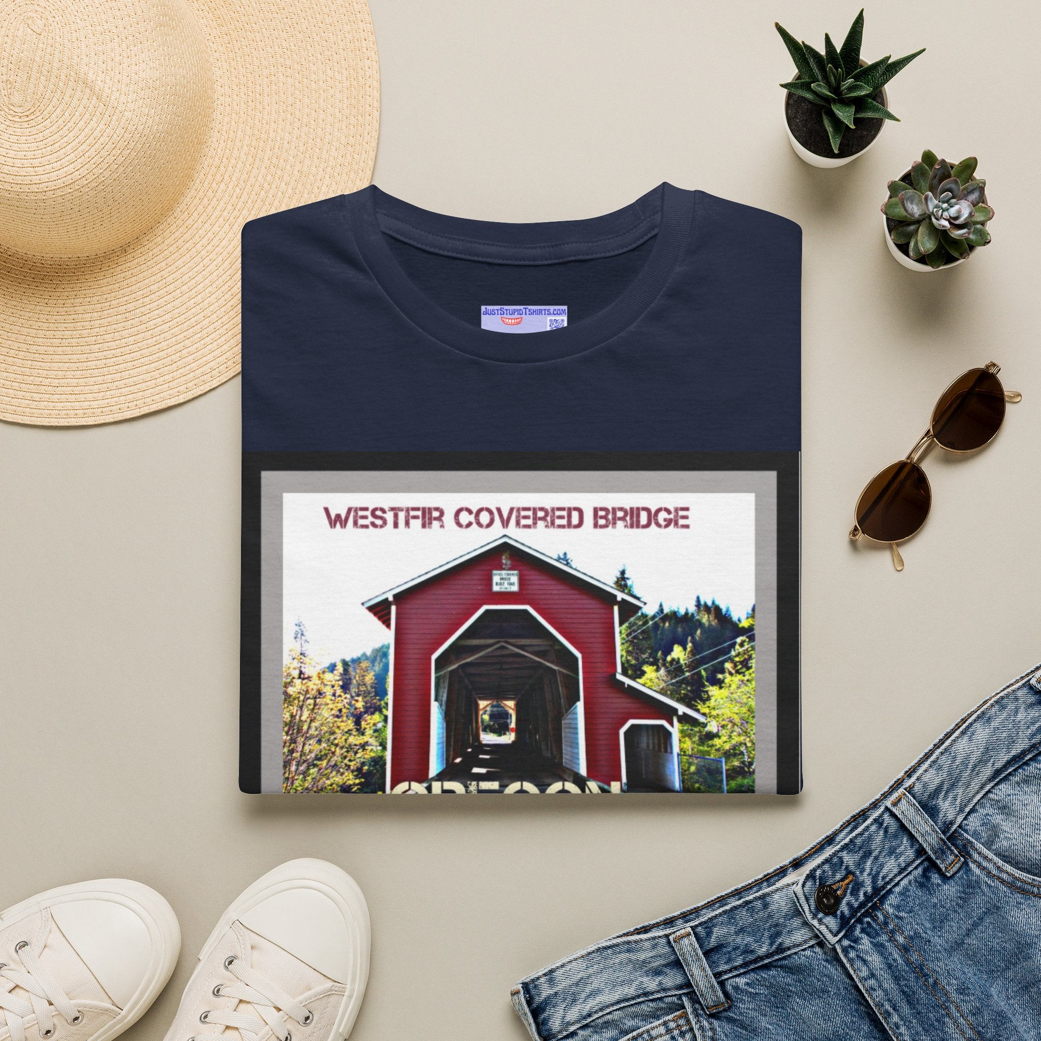 Westfir Covered Bridge Oregon T‑Shirt — Scenic Vintage Bridge Graphic Tee- Office Covered Bridge- Westfir, Oregon