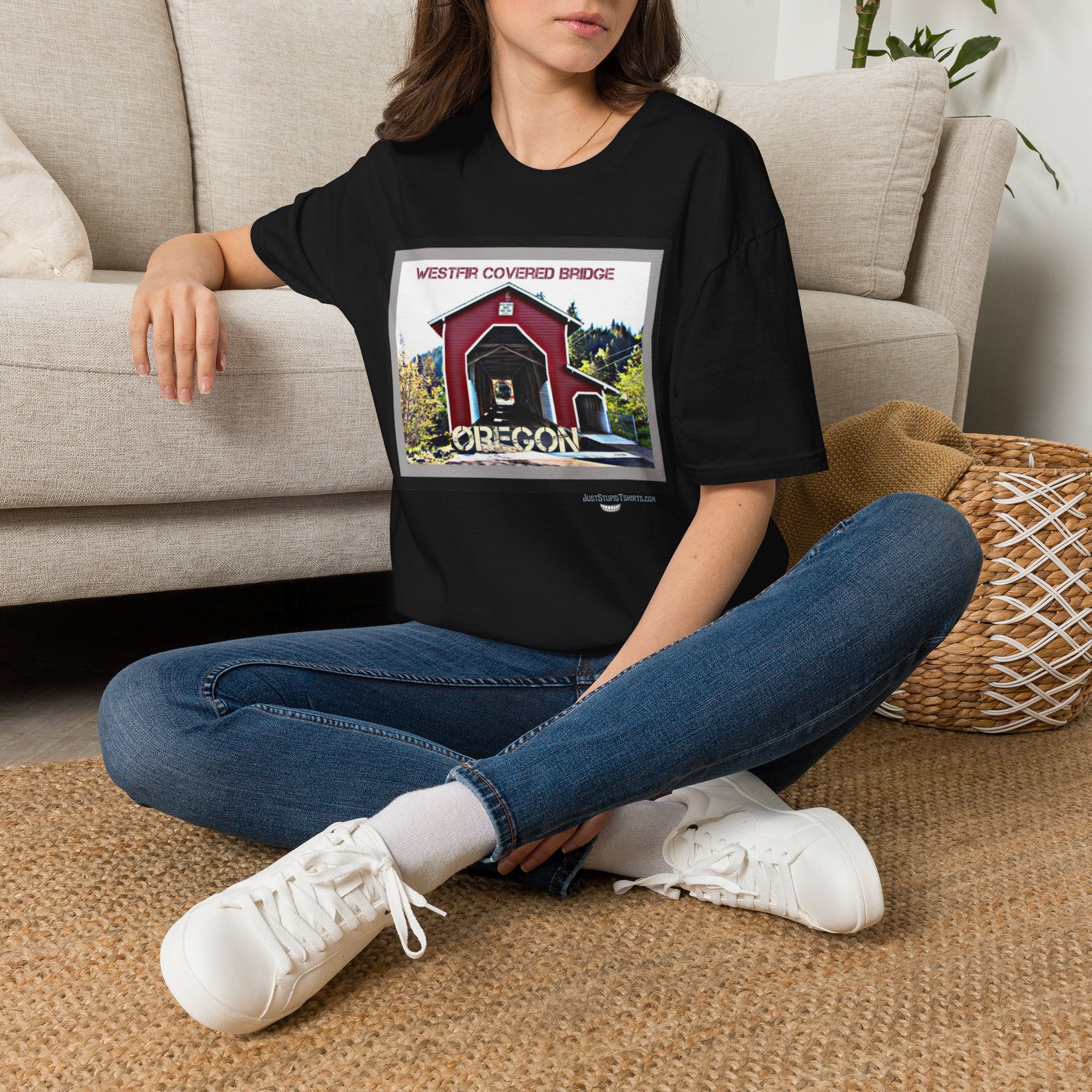 Westfir Covered Bridge Oregon T‑Shirt — Scenic Vintage Bridge Graphic Tee- Office Covered Bridge- Westfir, Oregon