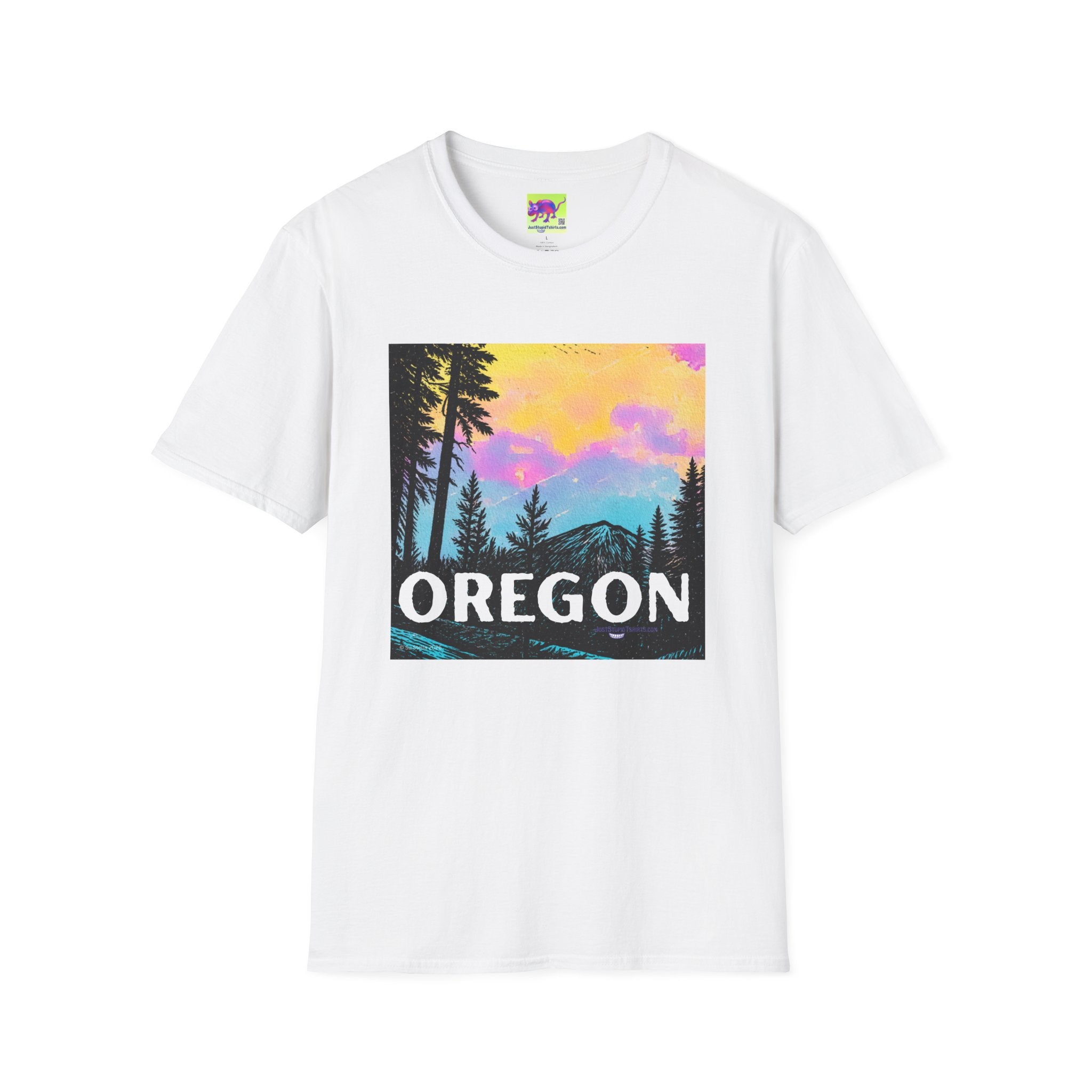Oregon Sunset Mountain T-Shirt — Colorful Pine Forest Graphic Tee- Cascade Lakes Scenic Byway, Oregon