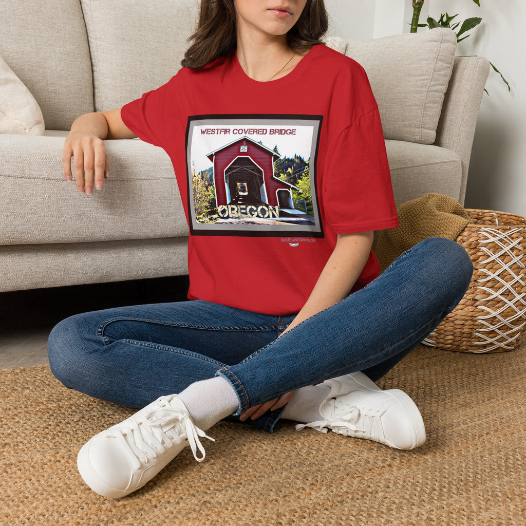 Westfir Covered Bridge Oregon T‑Shirt — Scenic Vintage Bridge Graphic Tee- Office Covered Bridge- Westfir, Oregon