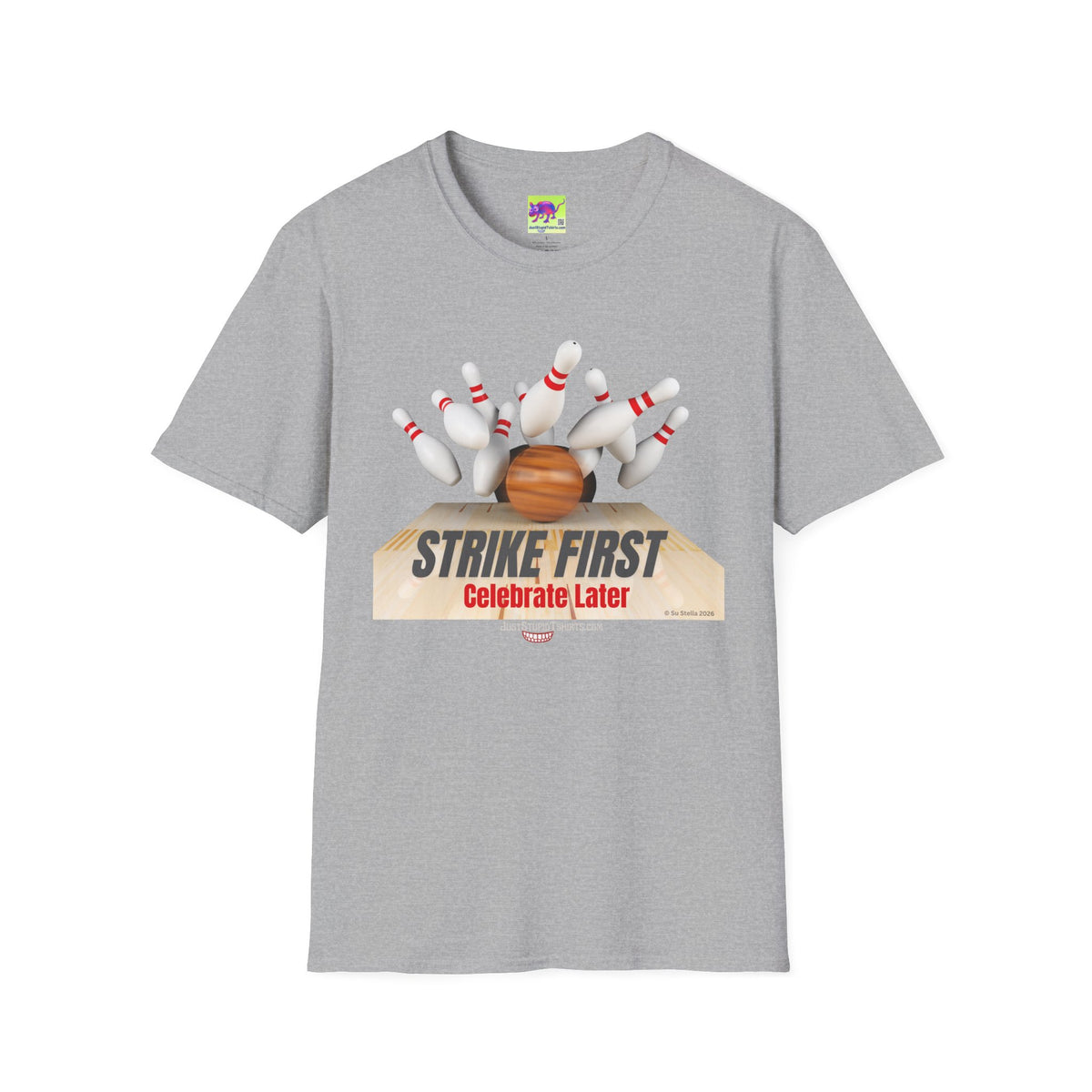 Strike First - Celebrate Later -  Retro Alley Graphic Tee- Bowler Gift, Bowling Shirt, League Night Shirt