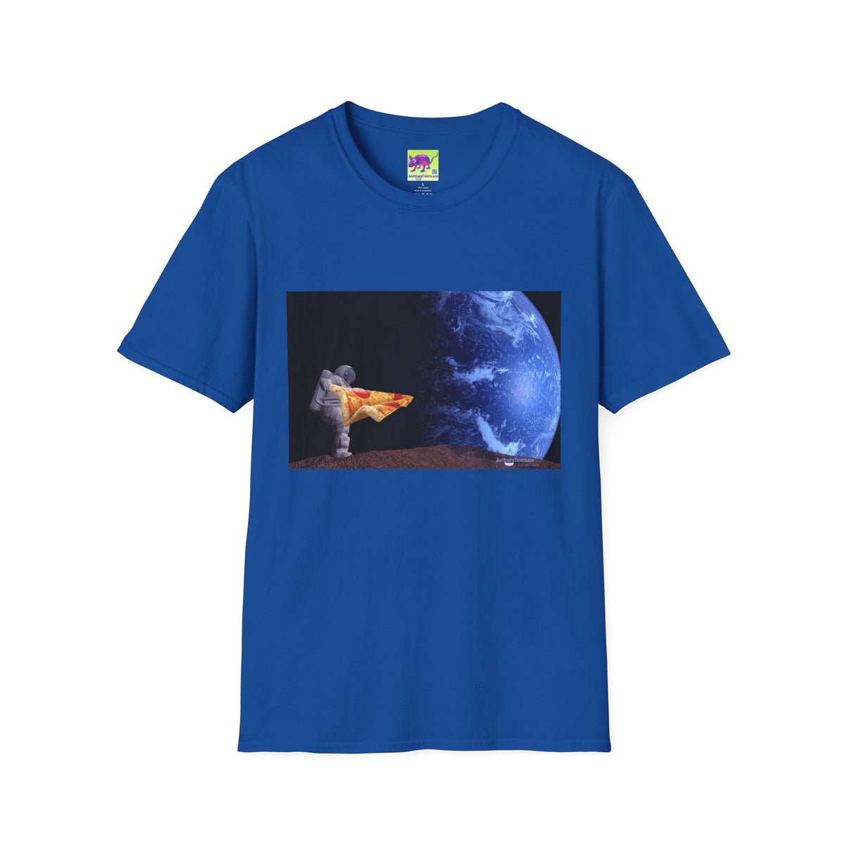 Pizza in Space Dreamer T-Shirt — Astronaut Relaxing on Planet with Earth Print