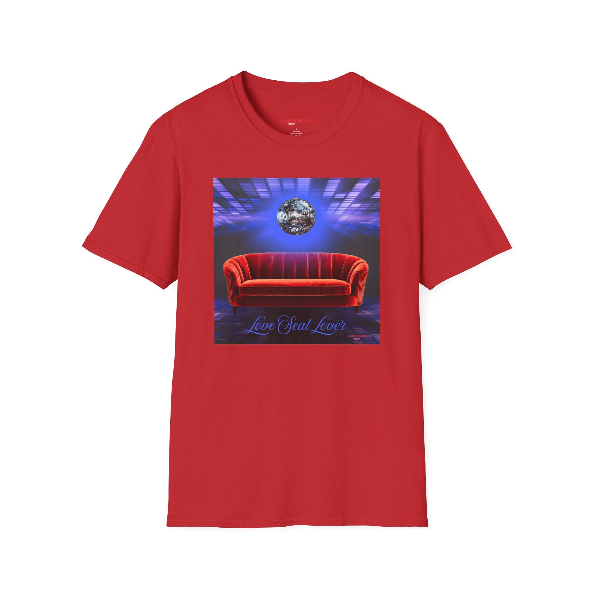 'Love Seat Lover'  ~Retro Disco Sofa T-Shirt — Sexy Red Velvet Love Seat  Graphic Tee- Feel the love