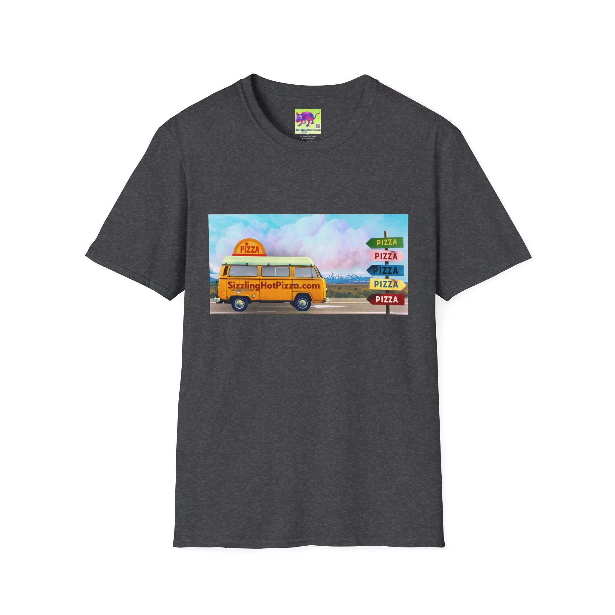Pizza Food Truck T-Shirt — 'SizzlingHotPizza.com' Retro Van Design
