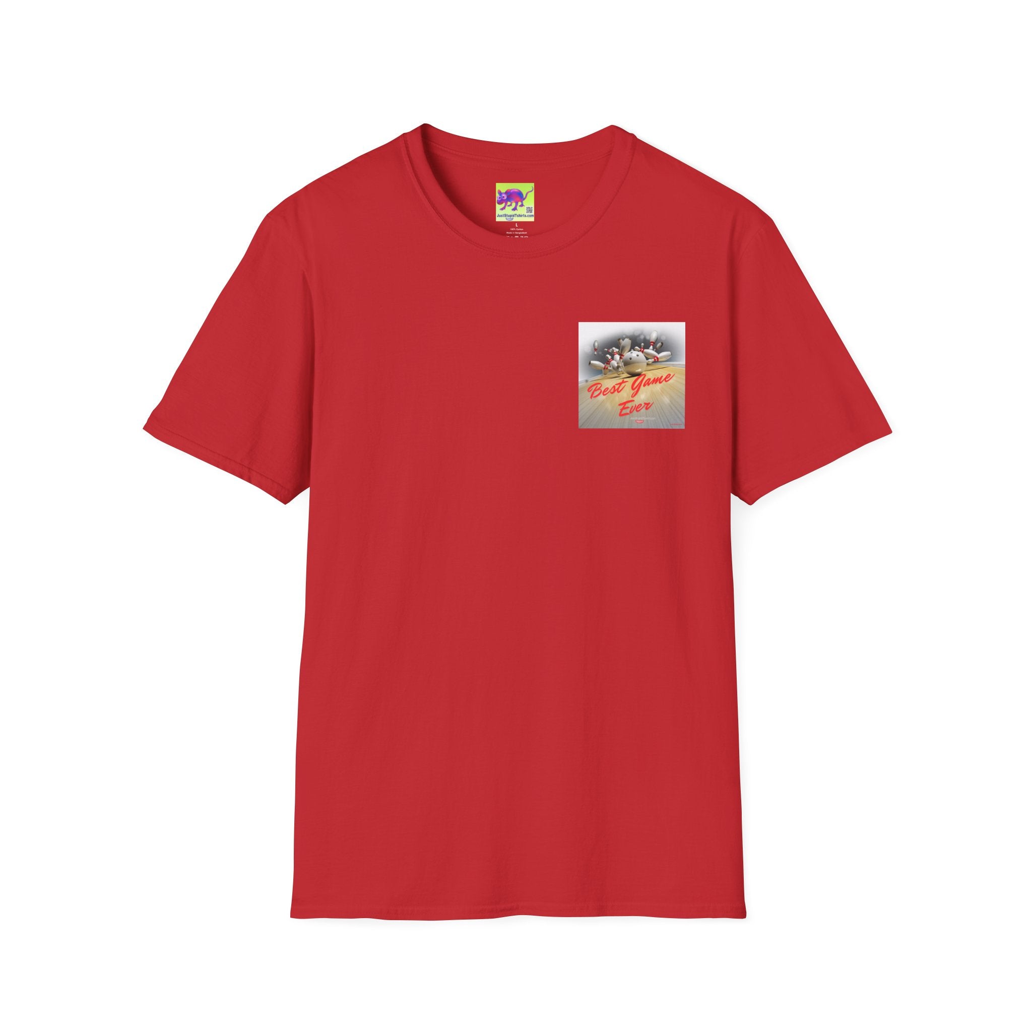 Best Game Ever Bowling T-Shirt —2 sided Retro Arcade Pocket-style Graphic Tee
