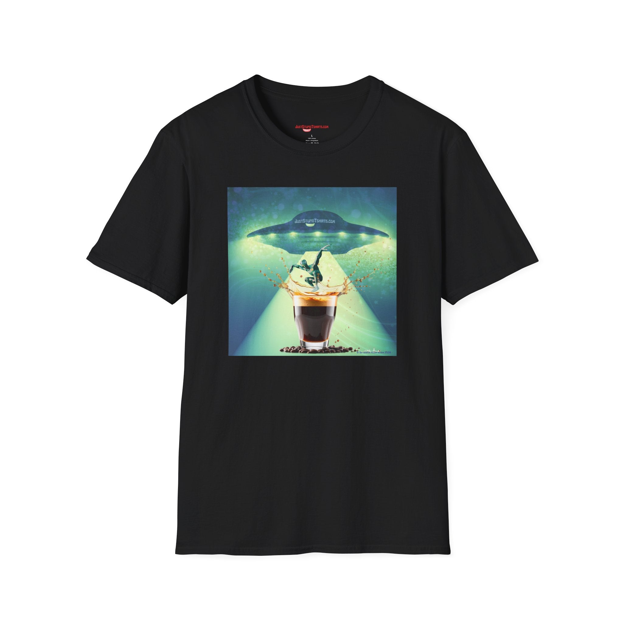 Jump into You Espresso!- Alien Espresso Splash Coffee T-Shirt — Surreal UFO Espresso Art Tee